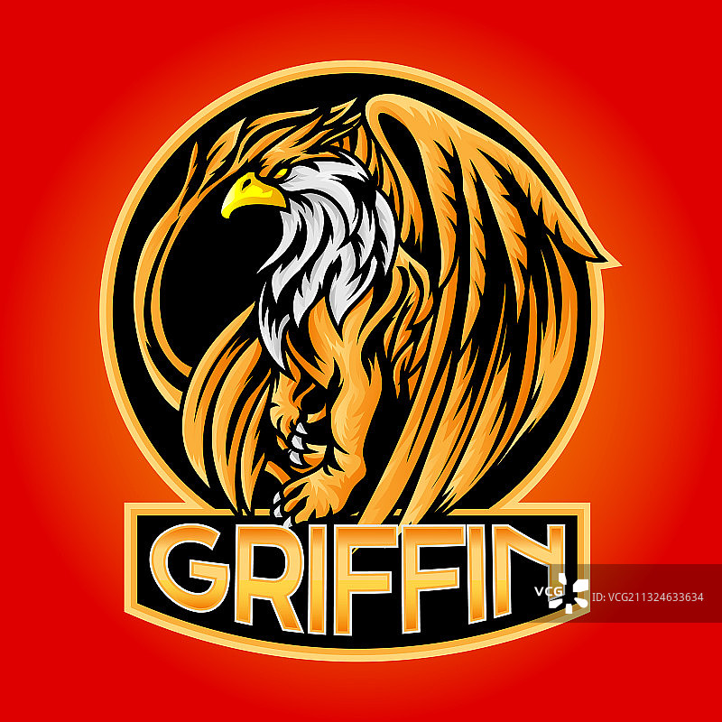 狮鹫鸟金色电竞标志吉祥物设计图片素材