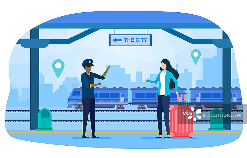 火车站的女人和铁路员工图片素材