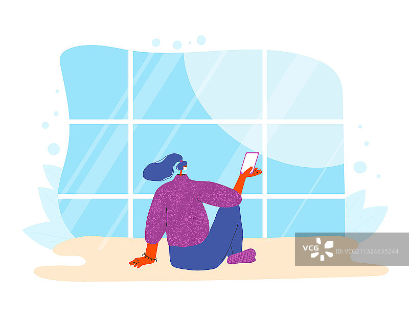 戴白色医用口罩坐着的女孩图片素材