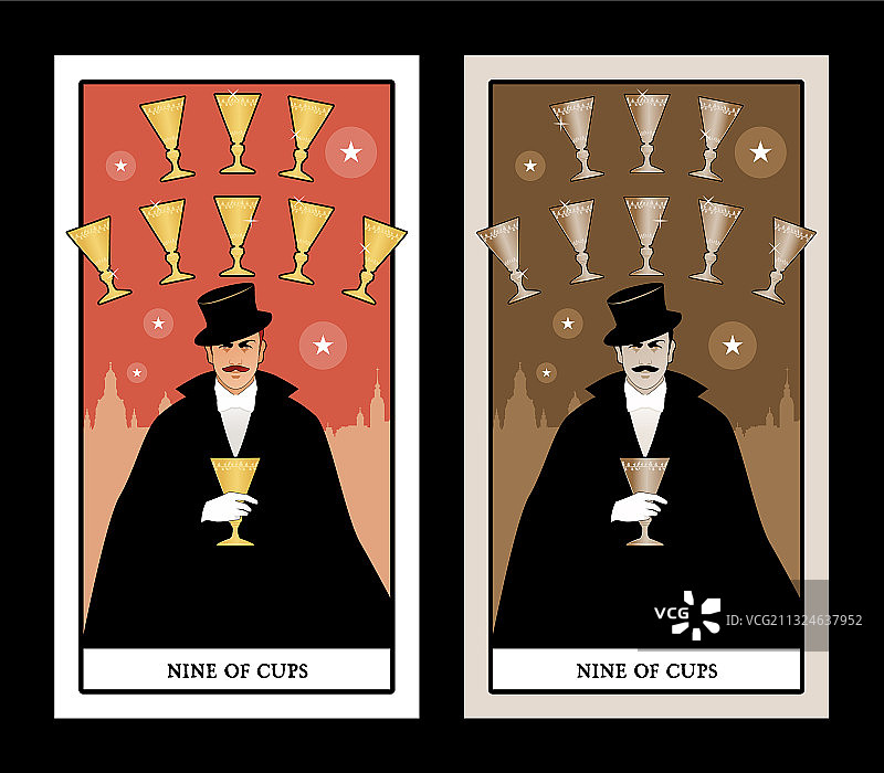 九杯塔罗牌与优雅绅士图片素材