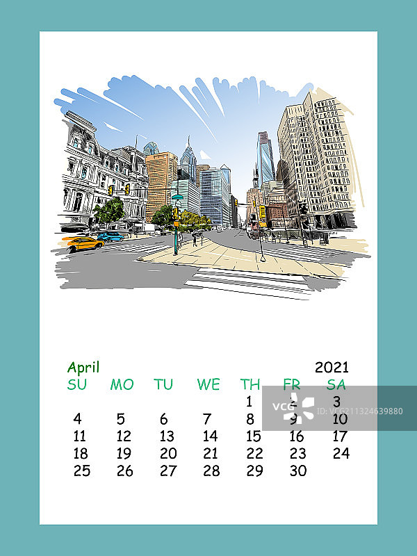 2021年4月日历表（费城）图片素材