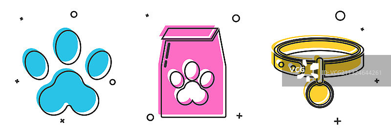 爪印、宠物食品袋与项圈合集图片素材