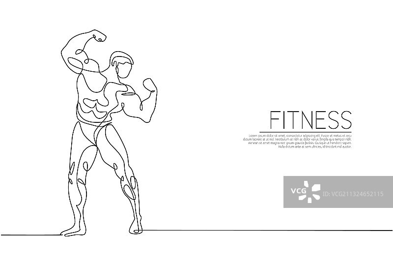 年轻强壮模特的单线画图片素材