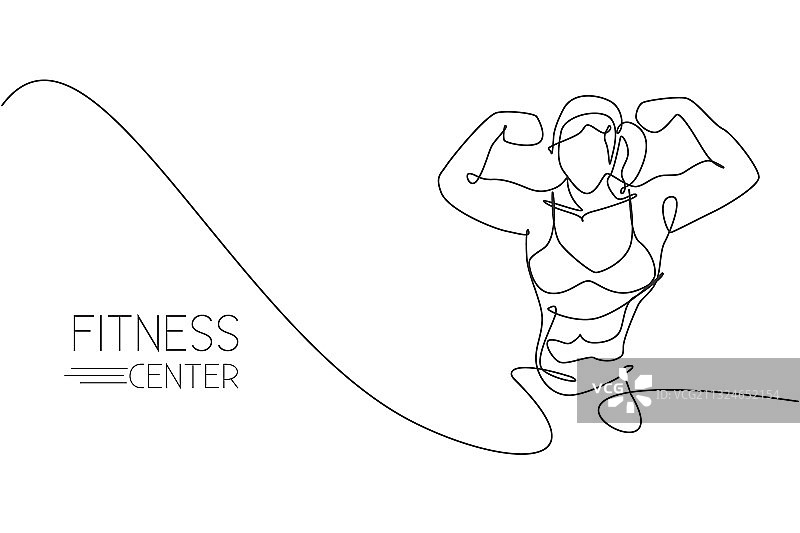 年轻强壮模特的单线画图片素材