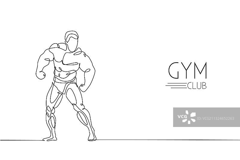 年轻强壮模特的单线画图片素材