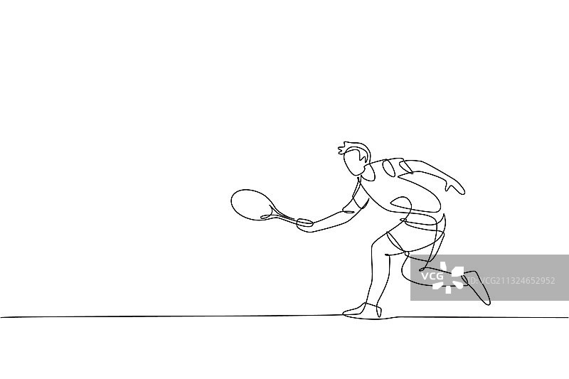 单线画年轻快乐的网球选手图片素材