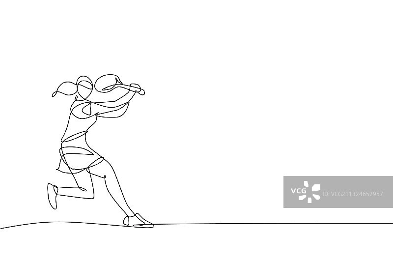 快乐的年轻女子一笔画图片素材