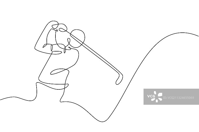 年轻高尔夫球手连续线条画图片素材