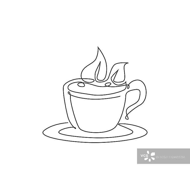 新鲜的热饮杯连续线条画图片素材