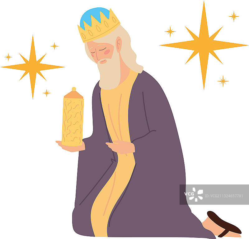 耶稣诞生马槽：智者卡斯帕带着礼物图片素材