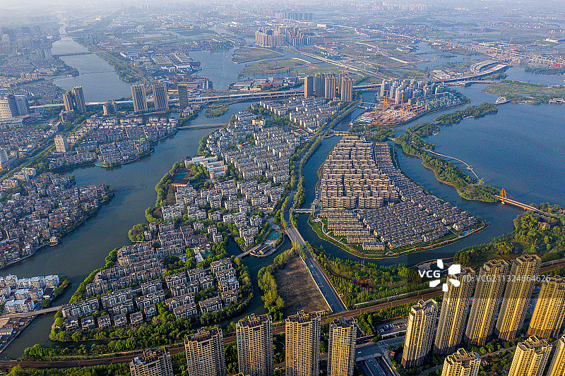 浙江绍兴迪荡新城航拍全景图片素材