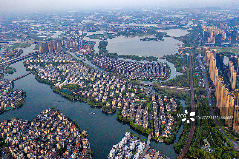 浙江绍兴迪荡新城航拍全景图片素材