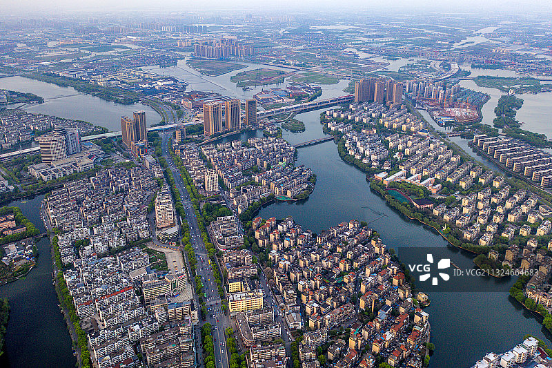 浙江绍兴迪荡新城航拍全景图片素材