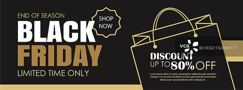 黑色星期五促销广告banner，金色和黑色图片素材
