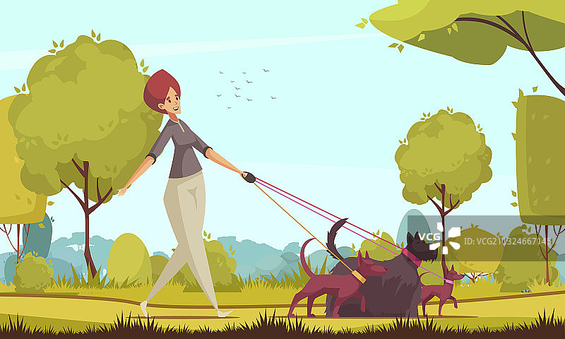 遛狗保姆构图图片素材