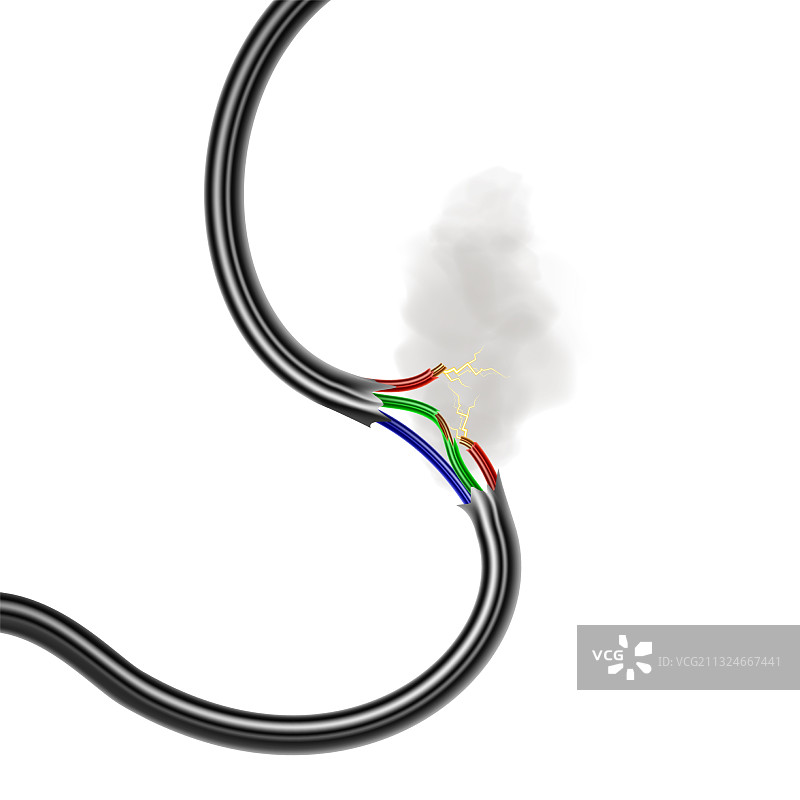 燃烧和冒烟的损坏电缆图片素材