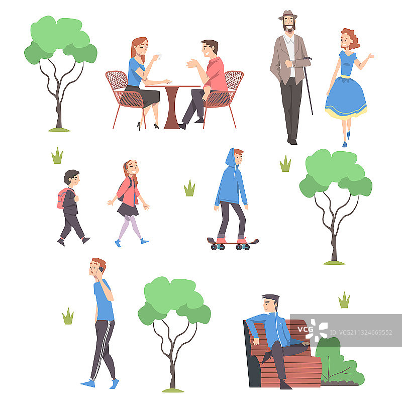 人们在城市公园里放松身心，享受夏日户外时光图片素材