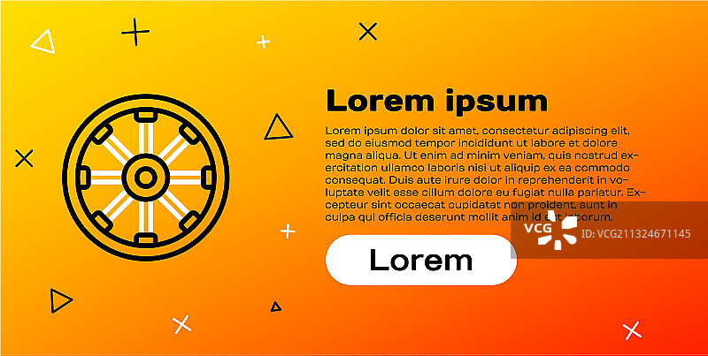 黄色背景上的旧木轮图标线条图片素材