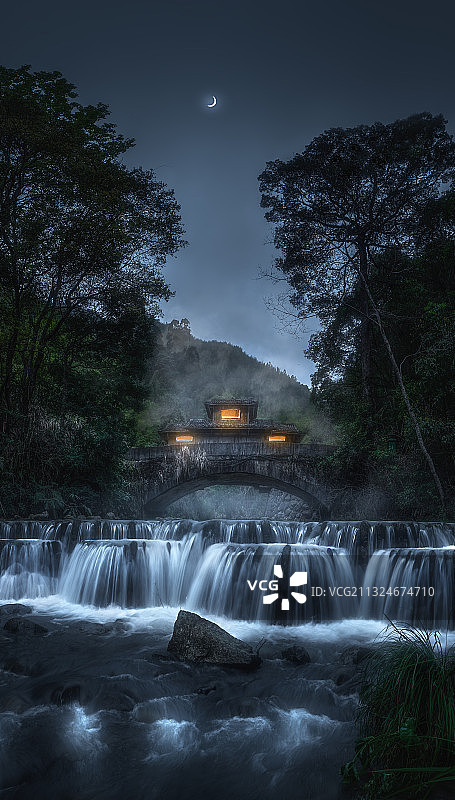 『古桥月夜』图片素材