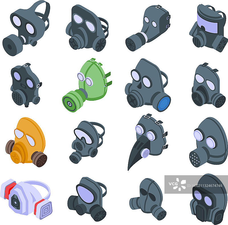 防毒面具图标等距样式合集图片素材