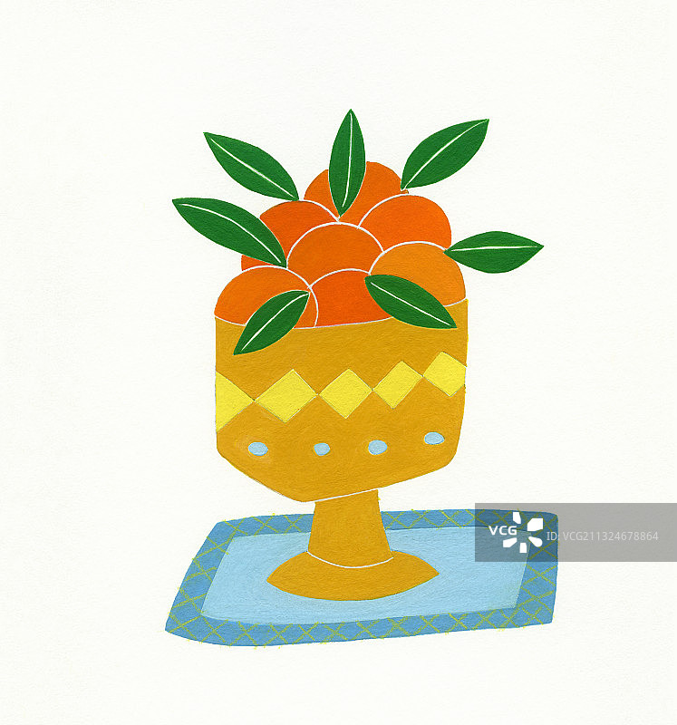 白色背景上的水果碗，插画。图片素材