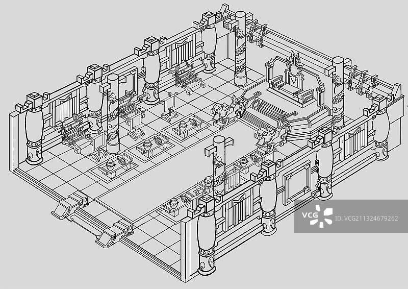 古代卡通建筑线稿图片素材
