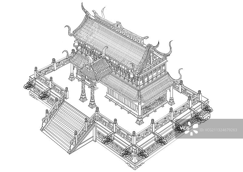 古建筑宫殿线稿图片素材