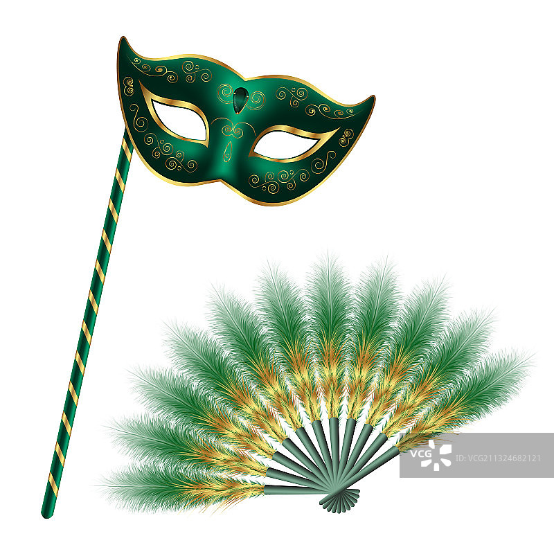 绿色狂欢节威尼斯羽毛面具图片素材