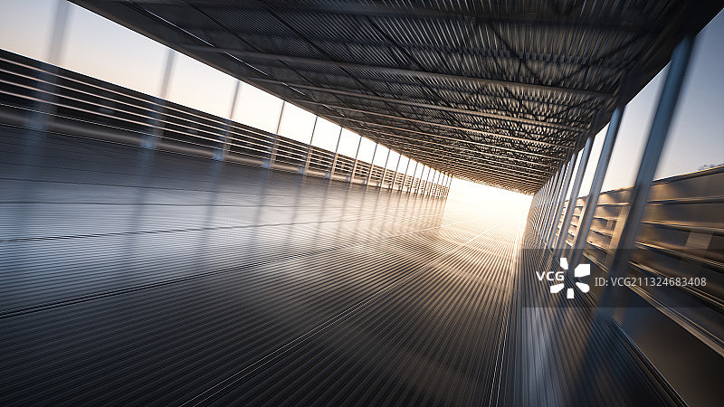 三维渲染的工业风建筑结构隧道图片素材
