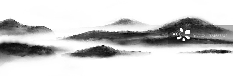 新中式水墨意境山水背景插画图片素材
