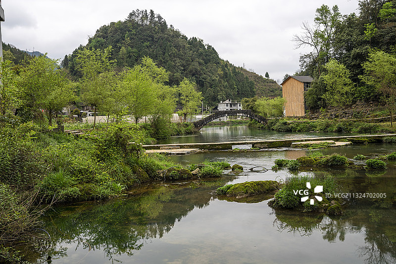 石桥流水人家图片素材