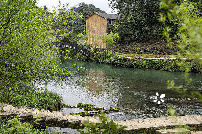 石桥流水人家图片素材