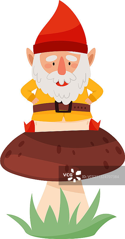 微笑的红帽子白胡子侏儒角色图片素材