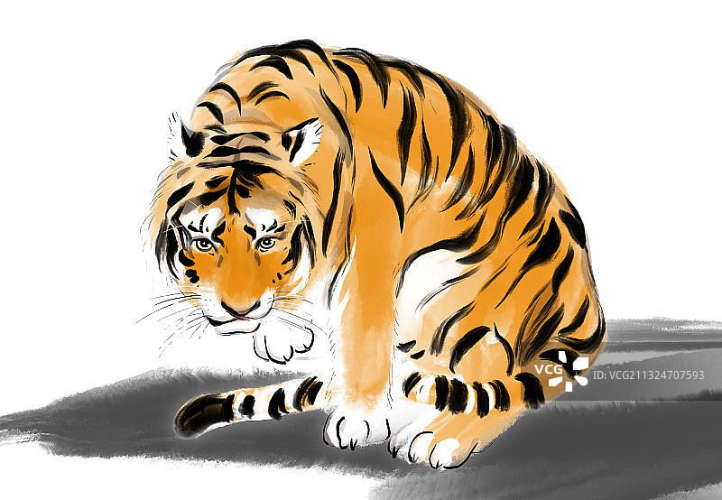 2022虎年水墨中国画东北虎psd分层设计文件图片素材