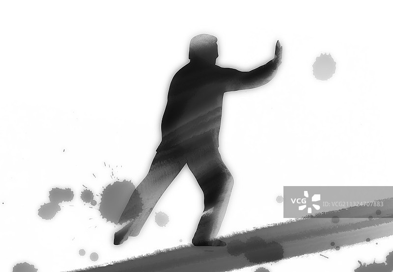 健康中国水墨人物画打太极拳的老人图片素材