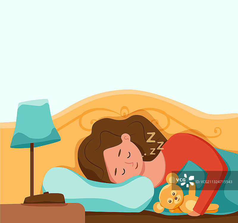 夜晚，孩子在床上睡觉图片素材