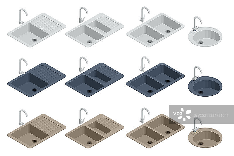 2.5D各种元素厨房水槽与水龙头图片素材