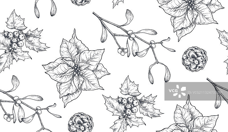 圣诞节花卉无缝图案图片素材