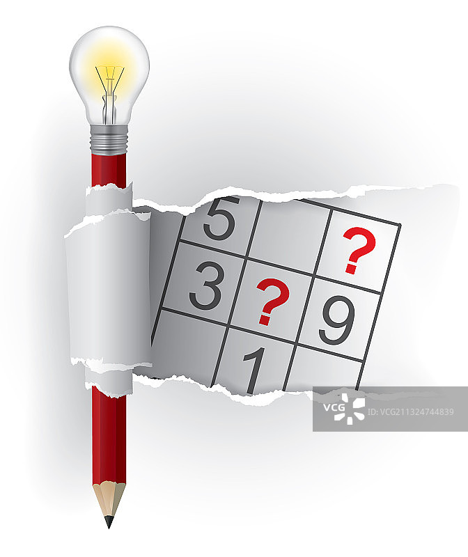 带有灯泡和数独的智能铅笔图片素材
