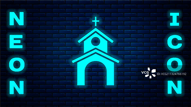 发光的教堂建筑霓虹灯图标图片素材