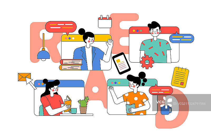 年轻人阅读书本矢量插画设计图片素材