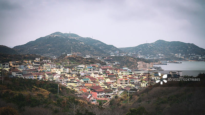 航拍浙江省嵊泗县枸杞乡枸杞岛居民村自然建筑风光图片素材