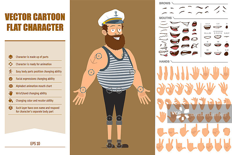 卡通水手人物角色套装图片素材