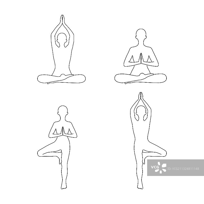 瑜伽姿势人像轮廓图标图片素材
