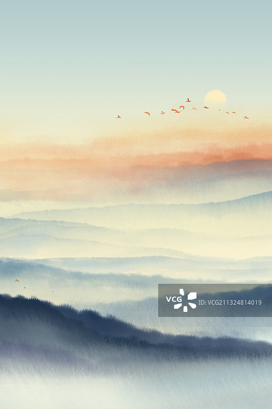 古典传统中国风水墨山水画图片素材