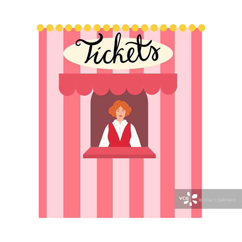 售票柜台里微笑的女售票员图片素材