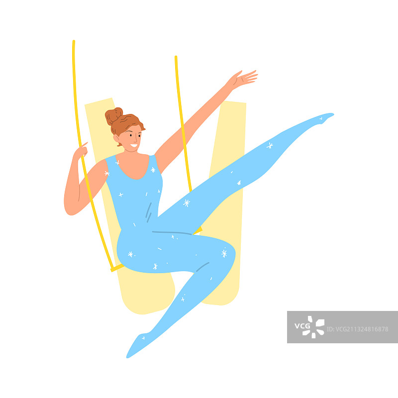 蓝衣微笑的空中杂技女孩图片素材