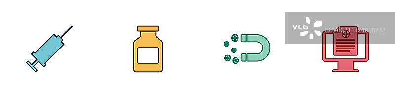 注射器、药瓶和带有金钱的磁铁组合图片素材
