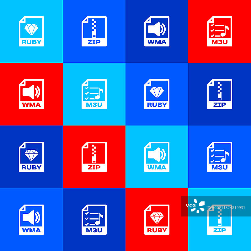 红宝石文件、文档ZIP、WMA和M3U图标素材图片素材