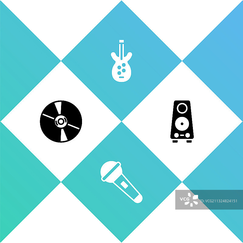 CD/DVD光盘，麦克风和电贝斯套装图片素材